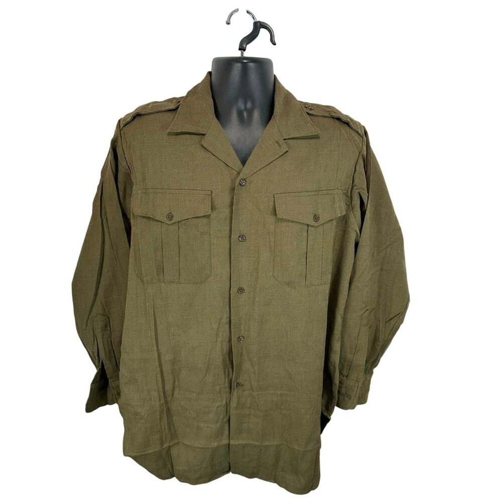 Vintage Mitin Military Wool Button Up Longsleeve Flannel Army Green Size Medium